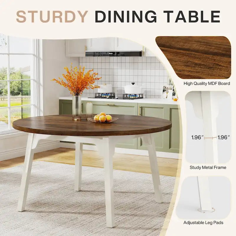Tavolo da pranzo rotondo per 4-6 persone, tavolo da cucina rustico da 120 cm