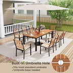 Costway Ensemble table et chaises de jardin 9 pièces avec plateau en bois d'acacia et trou pour parasol