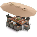 Set da pranzo in vimini da esterno Costway 10 pezzi con ombrellone da patio a doppia faccia 8 poltrone grigio/rosso/arancione/turchese/beige/caffè