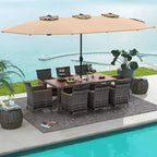 Set da pranzo in vimini da esterno Costway 10 pezzi con ombrellone da patio a doppia faccia 8 poltrone grigio/rosso/arancione/turchese/beige/caffè