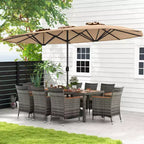 Set da pranzo in vimini da esterno Costway 10 pezzi con ombrellone da patio a doppia faccia 8 poltrone grigio/rosso/arancione/turchese/beige/caffè