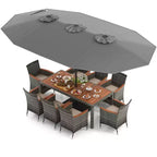 Set da pranzo in vimini da esterno Costway 10 pezzi con ombrellone da patio a doppia faccia 8 poltrone grigio/rosso/arancione/turchese/beige/caffè