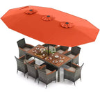 Set da pranzo in vimini da esterno Costway 10 pezzi con ombrellone da patio a doppia faccia 8 poltrone grigio/rosso/arancione/turchese/beige/caffè