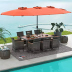 Set da pranzo in vimini da esterno Costway 10 pezzi con ombrellone da patio a doppia faccia 8 poltrone grigio/rosso/arancione/turchese/beige/caffè