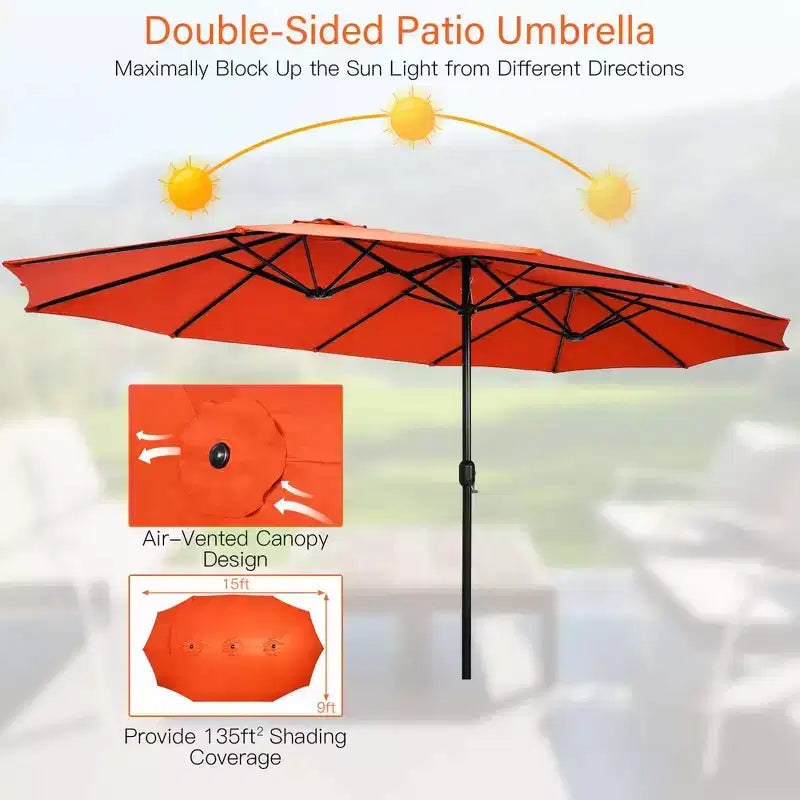 Set da pranzo in vimini da esterno Costway 10 pezzi con ombrellone da patio a doppia faccia 8 poltrone grigio/rosso/arancione/turchese/beige/caffè