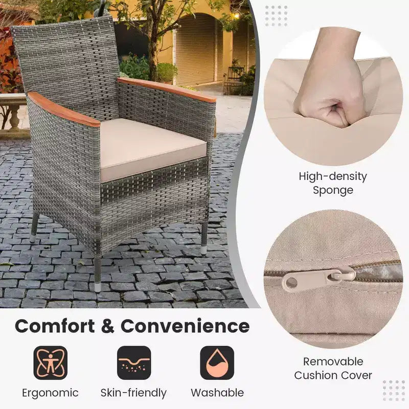Set da pranzo in vimini da esterno Costway 10 pezzi con ombrellone da patio a doppia faccia 8 poltrone grigio/rosso/arancione/turchese/beige/caffè