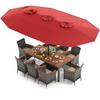 Set da pranzo in vimini da esterno Costway 10 pezzi con ombrellone da patio a doppia faccia 8 poltrone grigio/rosso/arancione/turchese/beige/caffè