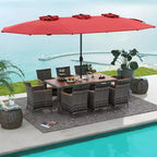 Set da pranzo in vimini da esterno Costway 10 pezzi con ombrellone da patio a doppia faccia 8 poltrone grigio/rosso/arancione/turchese/beige/caffè