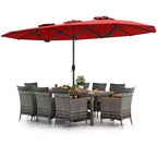 Set da pranzo in vimini da esterno Costway 10 pezzi con ombrellone da patio a doppia faccia 8 poltrone grigio/rosso/arancione/turchese/beige/caffè