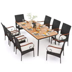 Costway Set da Pranzo da Giardino 9 pz con Piano Tavolo in Legno di Acacia e Foro per Ombrellone da 1,9 Pollici