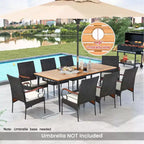 Costway Set da Pranzo da Giardino 9 pz con Piano Tavolo in Legno di Acacia e Foro per Ombrellone da 1,9 Pollici