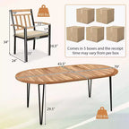 Costway Set da Pranzo per Esterni 9 Pezzi con Piano in Legno di Acacia e Foro per Ombrellone Struttura in Metallo