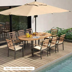 Costway Set da Pranzo per Esterni 9 Pezzi con Piano in Legno di Acacia e Foro per Ombrellone Struttura in Metallo