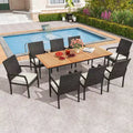 Costway 9 PCS Patio Dining Set Outdoor Acacia Wood Dining Table with 1.9 Umbrella Hole