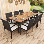 Costway Set da Pranzo per Esterni 9 Pezzi, Tavolo da Pranzo in Legno di Acacia con Foro per Ombrellone da 1.9