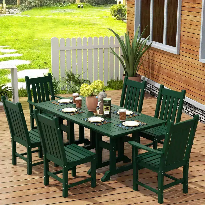 WestinTrends Malibu Ensemble repas d'extérieur 7 pièces Table de salle à manger avec chaise de salle à manger, vert foncé