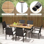 Costway Set da Pranzo per Esterno 7 Pezzi con Tavolo in Legno di Acacia Poltrone in Rattan Cuscini Morbidi