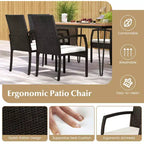 Costway Set da Pranzo per Esterno 7 Pezzi con Tavolo in Legno di Acacia Poltrone in Rattan Cuscini Morbidi
