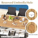 Costway Set da Pranzo per Esterno 7 Pezzi con Tavolo in Legno di Acacia Poltrone in Rattan Cuscini Morbidi