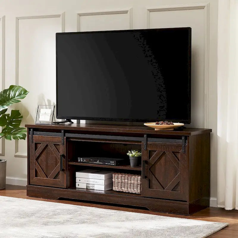 Mobile Porta TV / Contenitore in legno per fattoria Wampat con anta scorrevole a granaio