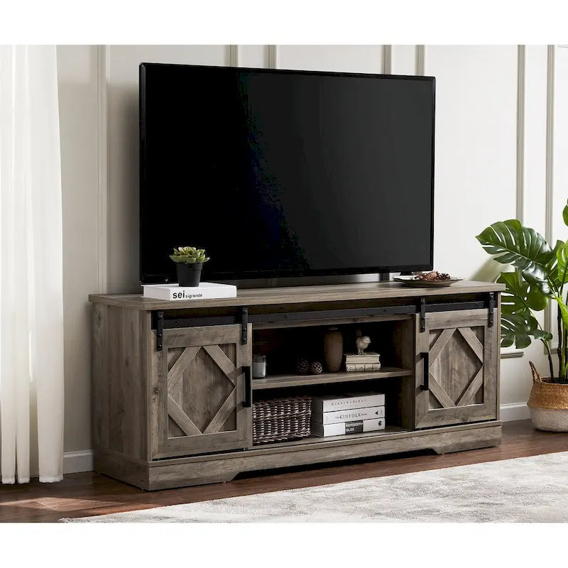 Mobile Porta TV / Contenitore in legno per fattoria Wampat con anta scorrevole a granaio