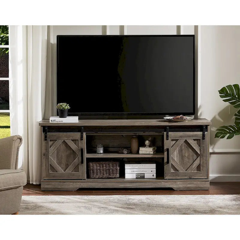 Mobile Porta TV / Contenitore in legno per fattoria Wampat con anta scorrevole a granaio