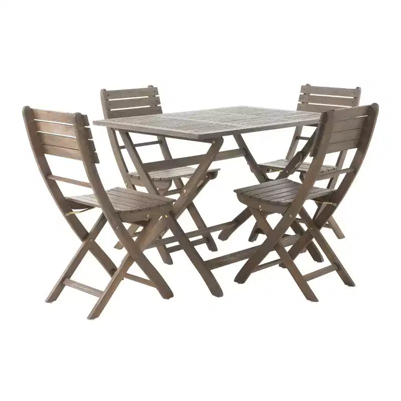 GDFStudio Rabion Outdoor Acacia Wood 5 Piece Folding Dining Set, Gray
