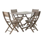 GDFStudio Rabion Outdoor Acacia Wood 5 Piece Folding Dining Set, Gray