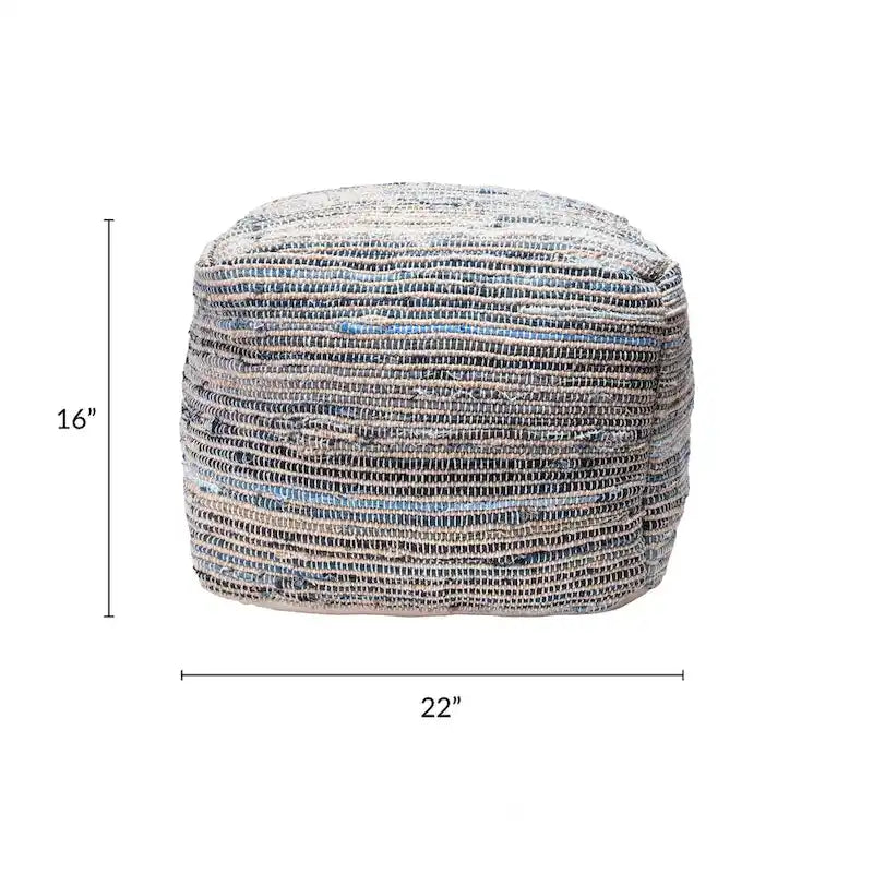 Pouf ottoman en tricot décontracté en jean et jute Nuloom Granada