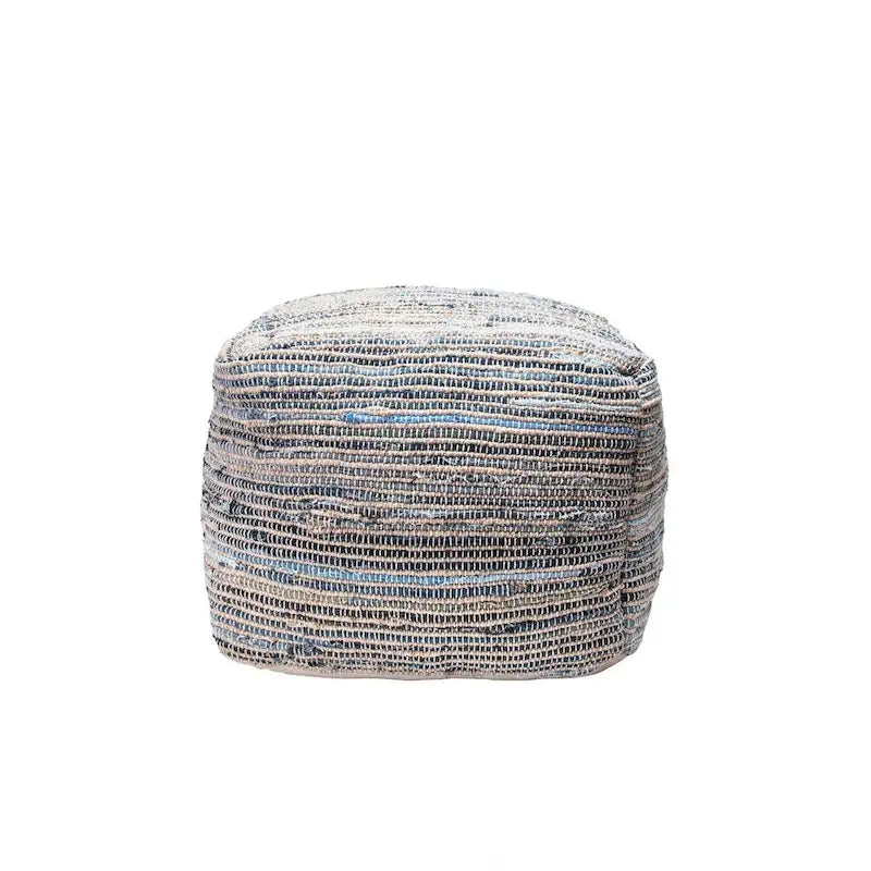 Pouf ottoman en tricot décontracté en jean et jute Nuloom Granada