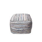 Pouf ottoman en tricot décontracté en jean et jute Nuloom Granada