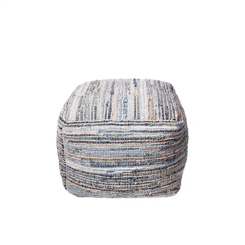 Pouf ottoman en tricot décontracté en jean et jute Nuloom Granada