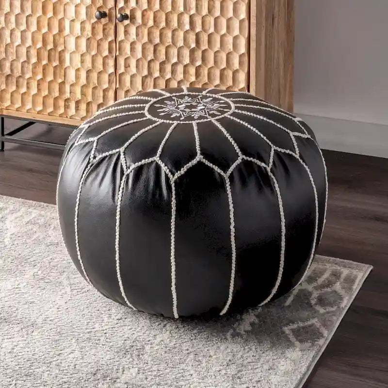 Nuloom Pouf Ottomano Classico Leggero in Ecopelle Stile Marocchino