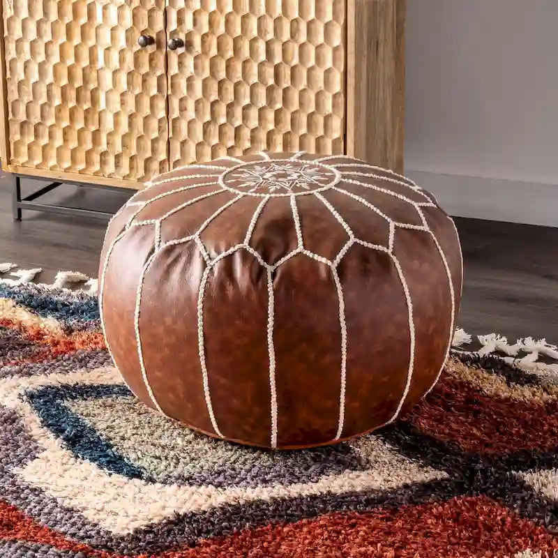 Nuloom Pouf Ottomano Classico Leggero in Ecopelle Stile Marocchino