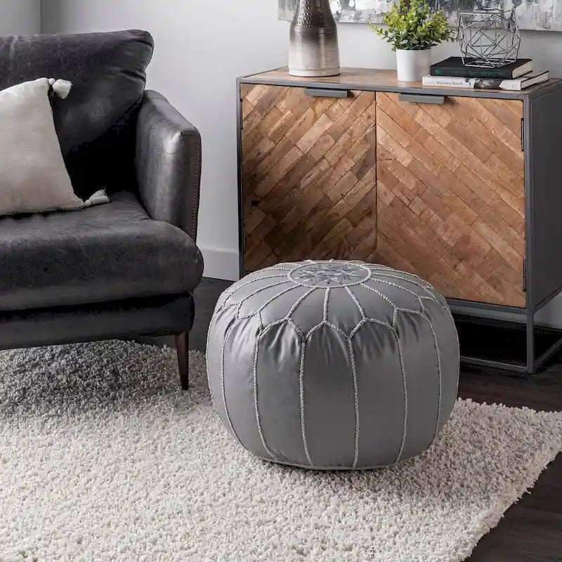Nuloom Pouf Ottomano Classico Leggero in Ecopelle Stile Marocchino