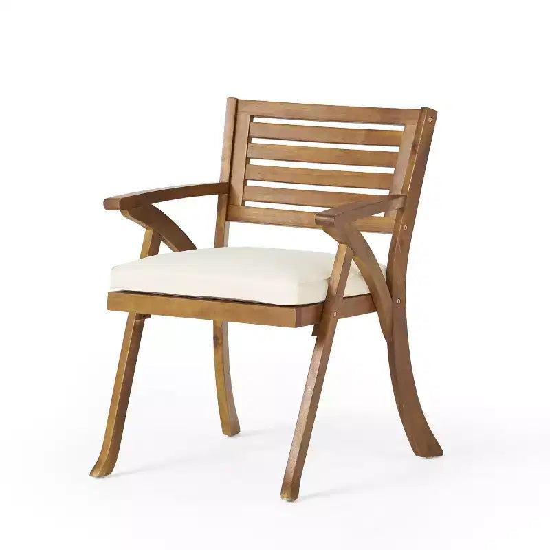 GDFStudio Baia Set da Pranzo da Esterno a 5 Pezzi in Legno di Acacia con Cuscini, Teak/Crema