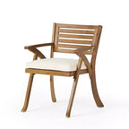 GDFStudio Baia Set da Pranzo da Esterno a 5 Pezzi in Legno di Acacia con Cuscini, Teak/Crema
