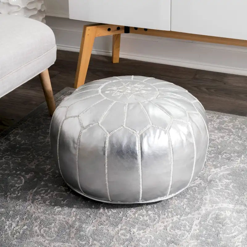 Pouf ottomano Nuloom in pelle marocchina fatta a mano imbottita