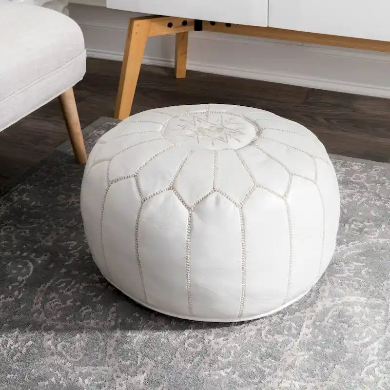 Pouf ottomano Nuloom in pelle marocchina fatta a mano imbottita