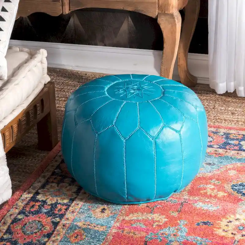 Pouf ottomano Nuloom in pelle marocchina fatta a mano imbottita