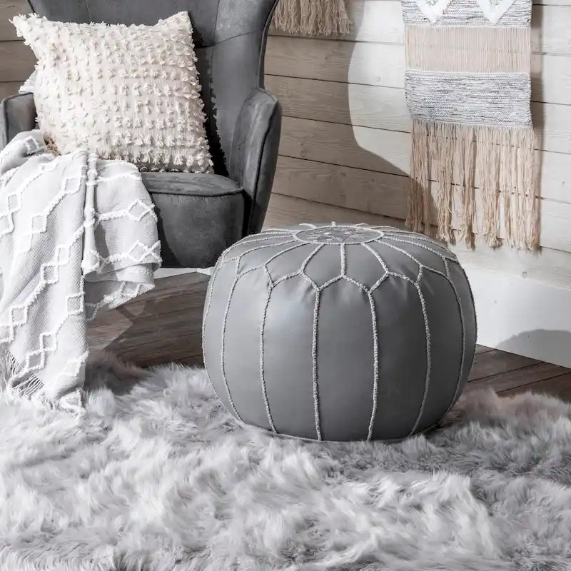 Pouf ottomano Nuloom in pelle marocchina fatta a mano imbottita