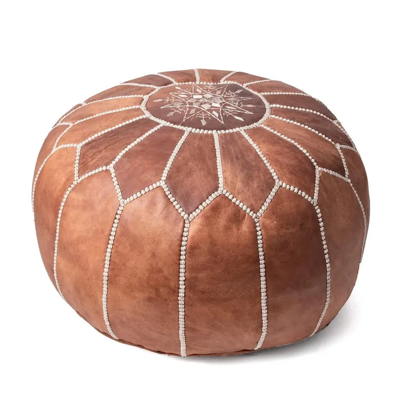 Pouf ottomano Nuloom in pelle marocchina fatta a mano imbottita
