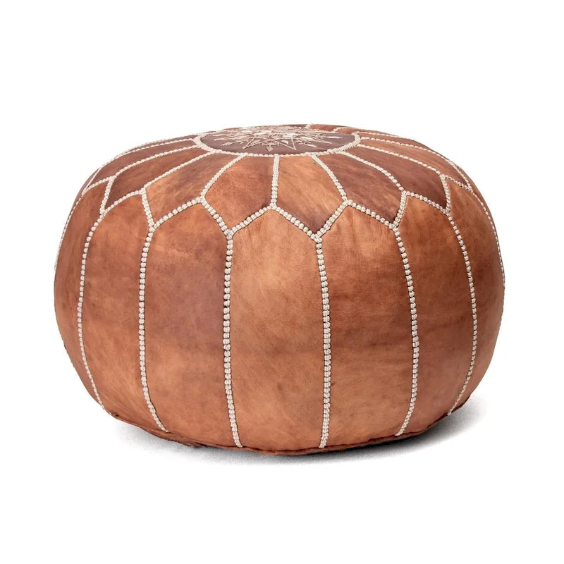 Pouf ottomano Nuloom in pelle marocchina fatta a mano imbottita