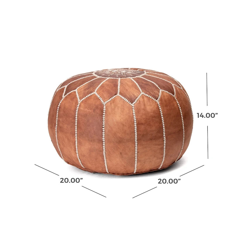 Pouf ottomano Nuloom in pelle marocchina fatta a mano imbottita
