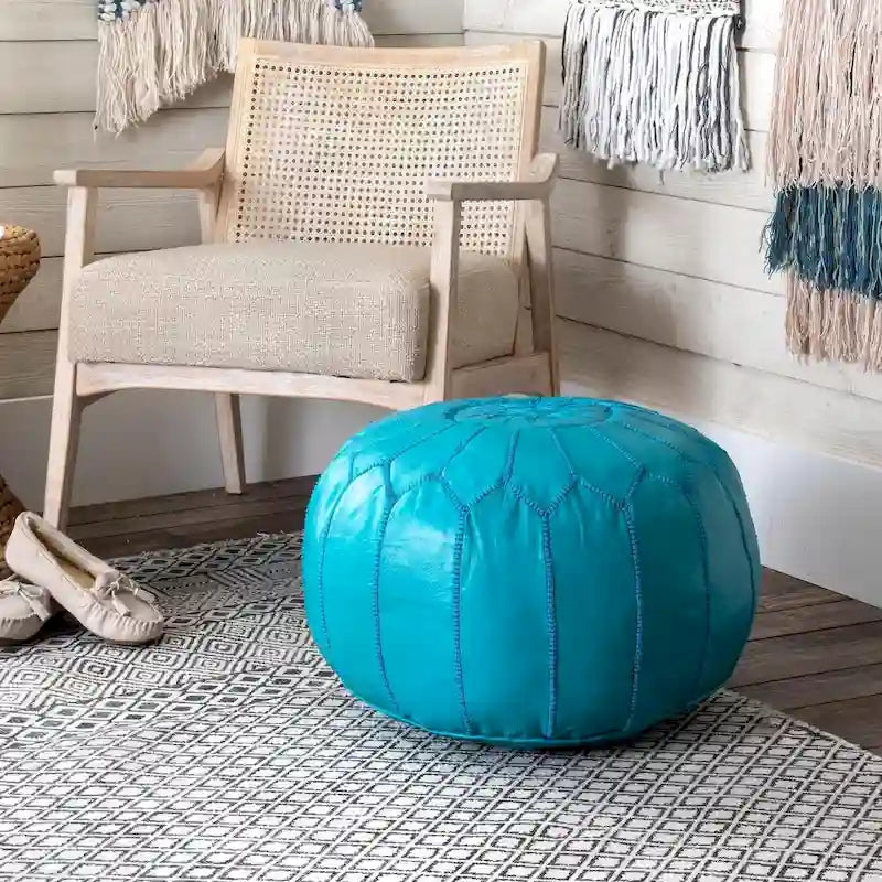 Pouf ottomano Nuloom in pelle marocchina fatta a mano imbottita