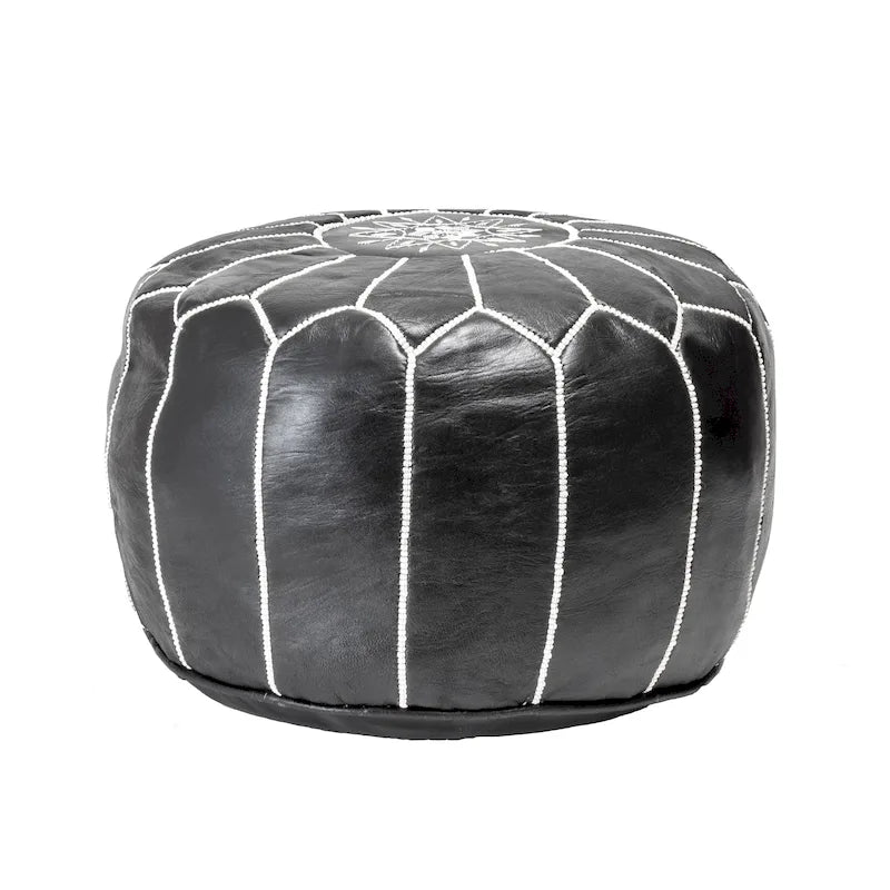 Pouf ottomano Nuloom in pelle marocchina fatta a mano imbottita