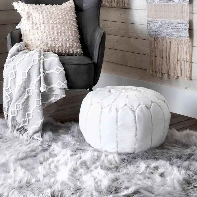 Pouf ottomano Nuloom in pelle marocchina fatta a mano imbottita