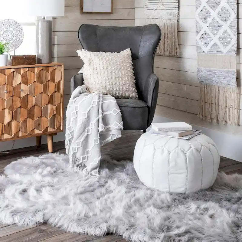 Pouf ottomano Nuloom in pelle marocchina fatta a mano imbottita