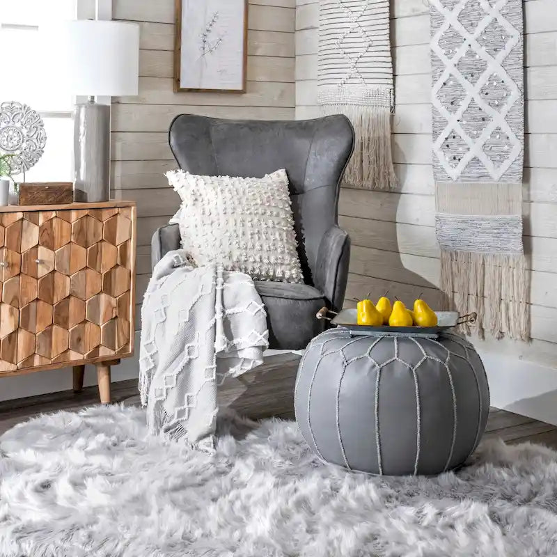 Pouf ottomano Nuloom in pelle marocchina fatta a mano imbottita