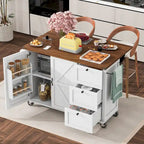 Isola da cucina da 54,5 pollici con prese elettriche, carrello da cucina con ruote